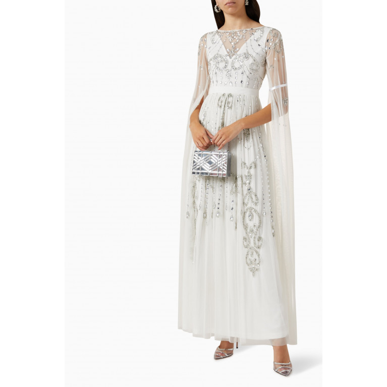 Amelia Rose - Crystal Embellished Cape Maxi Dress in Tulle
