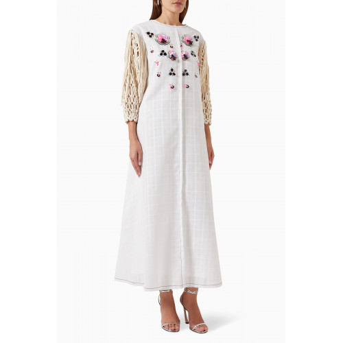 Yarn By FN - Macramé-sleeve Embellished Maxi Kaftan in Cotton & Linen