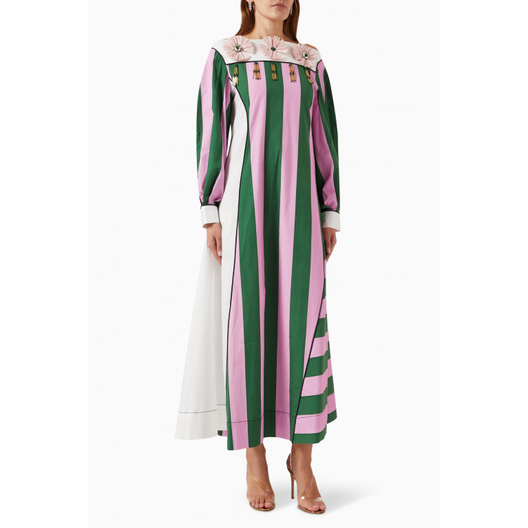 Yarn By FN - Striped Embroidered Kaftan in Cotton
