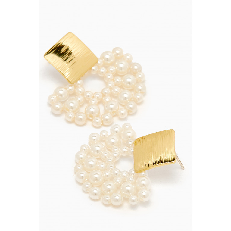 The Jewels Jar - Hannah Pearl Fan Earrings in Gold-plated Brass