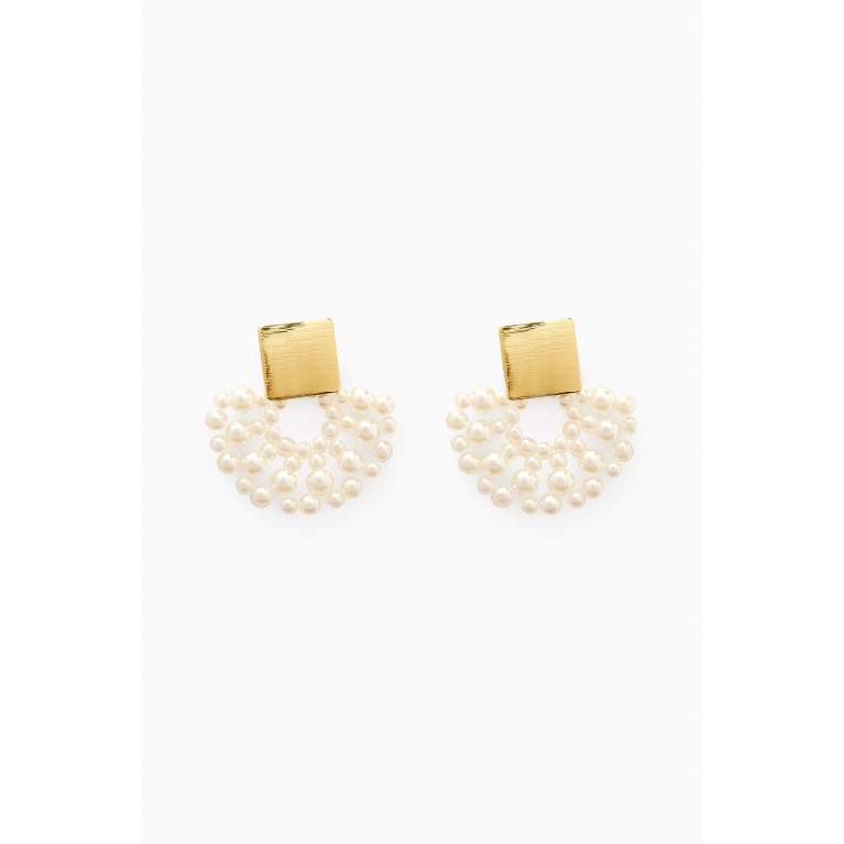 The Jewels Jar - Hannah Pearl Fan Earrings in Gold-plated Brass