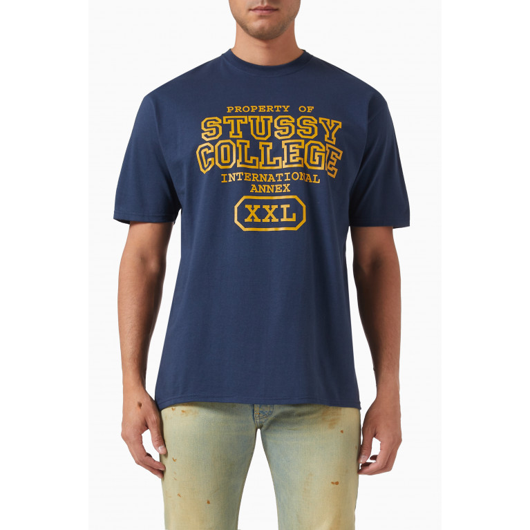 Stussy - Slogan Print T-shirt in Cotton Blue