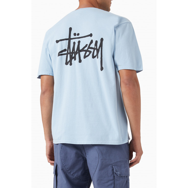 Stussy - Logo Print T-shirt in Cotton Blue