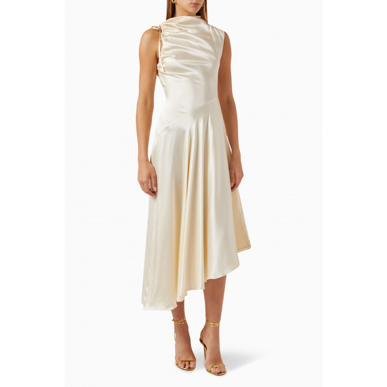 Elleme - Draped Midi Dress in Silk Neutral
