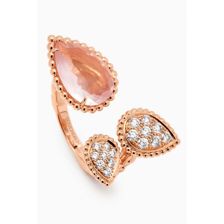 Boucheron - Serpent Bohème 3 Motif Diamond & Pink Quartz Ring in 18kt Rose Gold