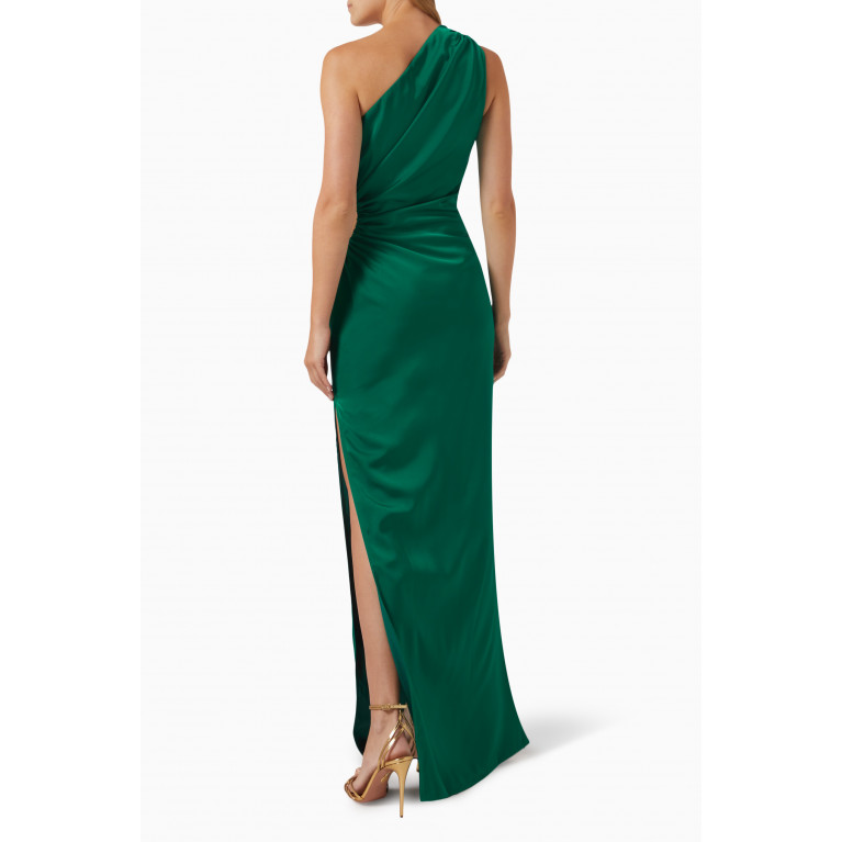 Elle Zeitoune - Michela One-shoulder Maxi Dress in Satin Green