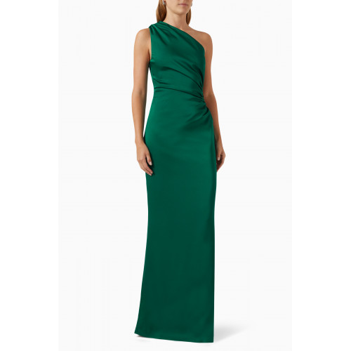 Elle Zeitoune - Michela One-shoulder Maxi Dress in Satin Green