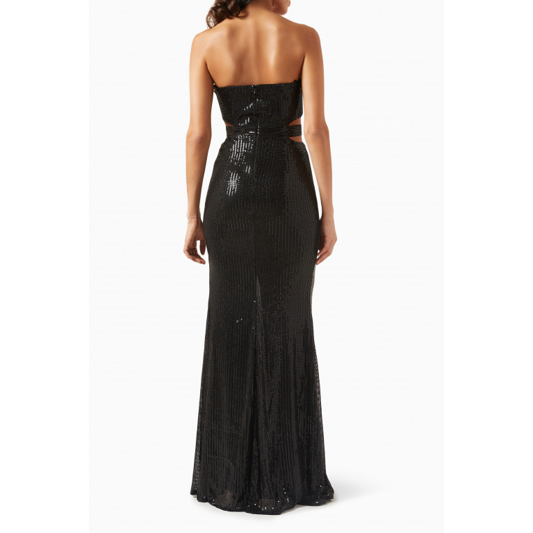 Elle Zeitoune - Sadie Strapless Maxi Dress in Sequins Black
