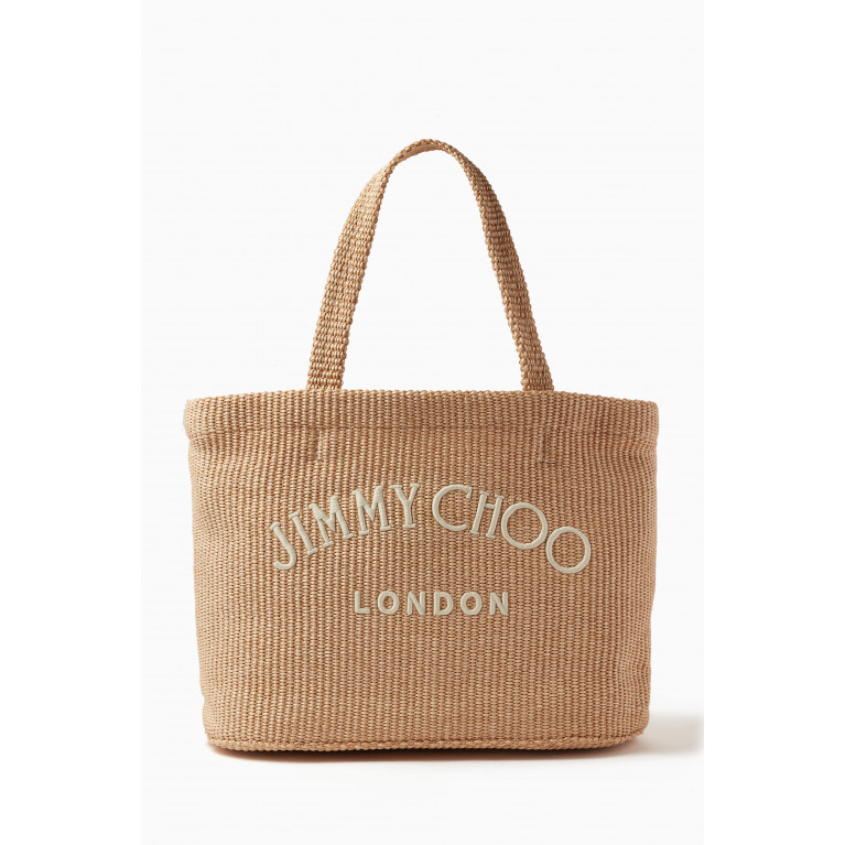 Jimmy Choo - Mini Beach Logo Tote Bag in Woven Fabric