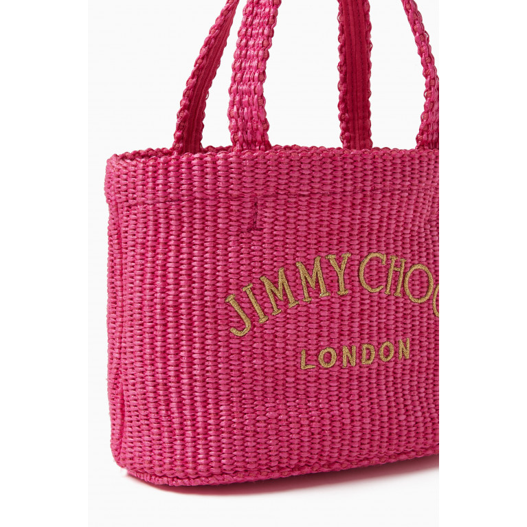 Jimmy Choo - Mini Beach Logo Tote Bag in Woven Fabric