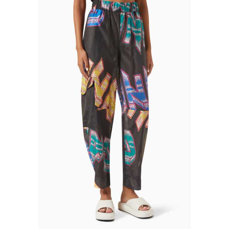 Ganni - Logo-print Sheer Curved Pants in Voile
