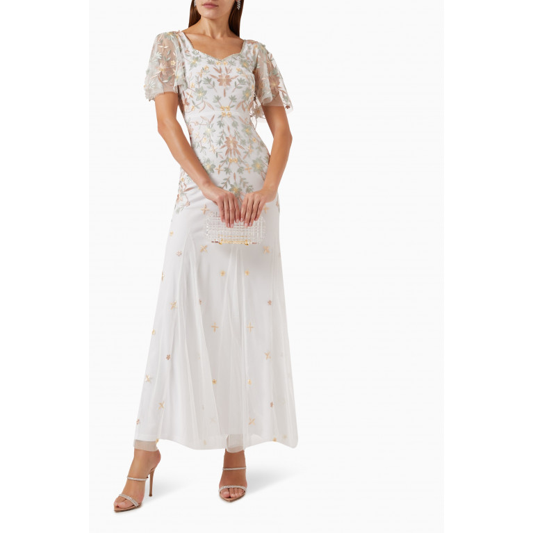 Frock&Frill - Floral Embroidery Maxi Dress in Tulle White