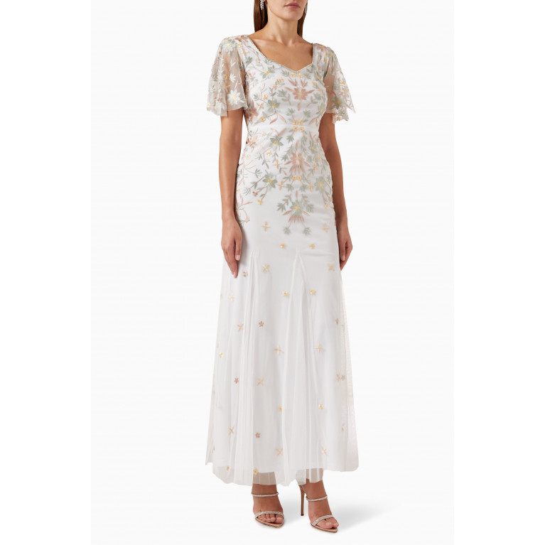 Frock&Frill - Floral Embroidery Maxi Dress in Tulle White