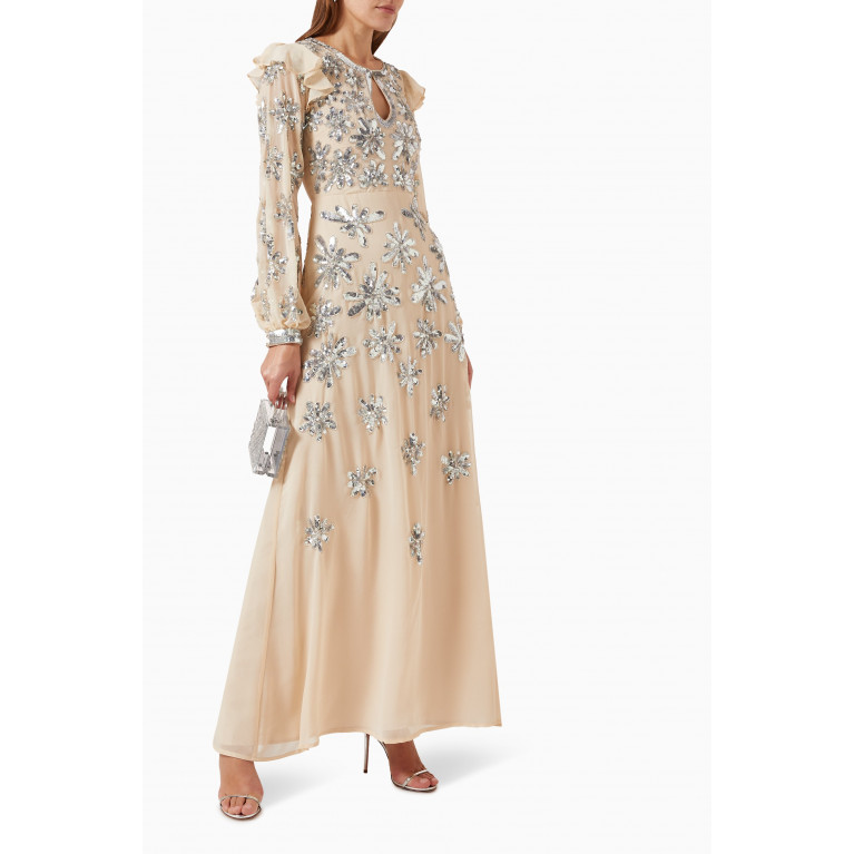 Frock&Frill - Floral Sequins Maxi Dress in Chiffon