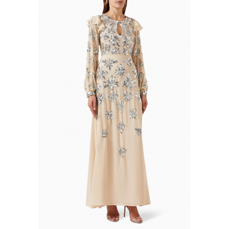Frock&Frill - Floral Sequins Maxi Dress in Chiffon