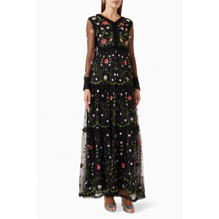 Frock&Frill - Floral Embroidery Maxi Dress in Tulle