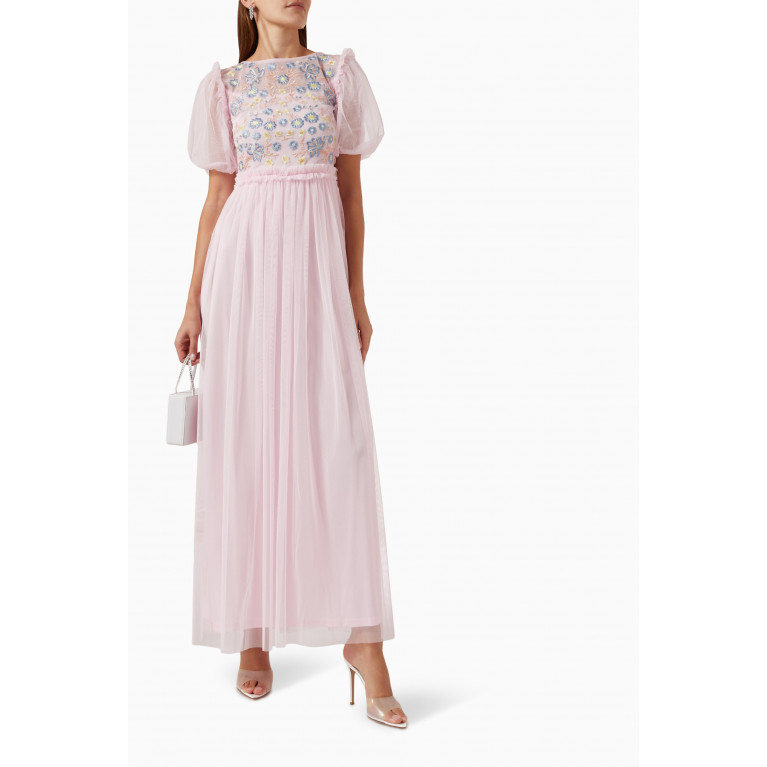 Frock&Frill - Floral Embroidery Maxi Dress in Tulle
