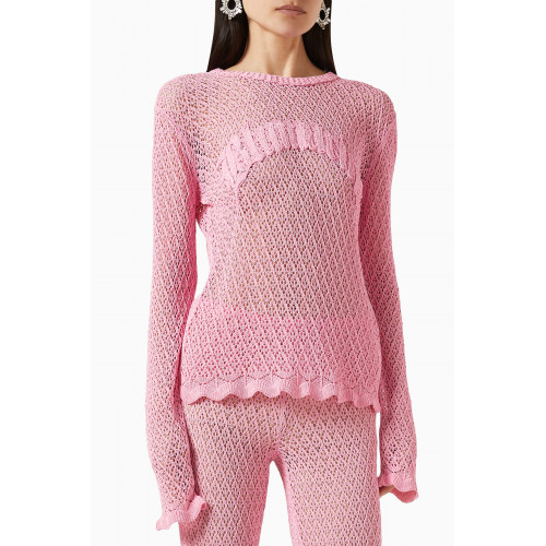 Blumarine - Crochet-knit Sheer Top in Viscose-blend Pink