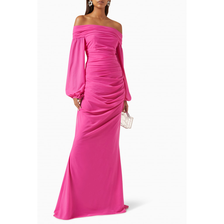 Talbot Runhof - Off-shoulder Draped Maxi Dress in Stretch-tulle