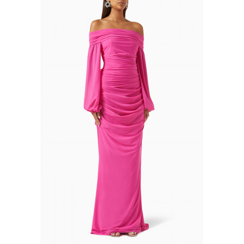 Talbot Runhof - Off-shoulder Draped Maxi Dress in Stretch-tulle