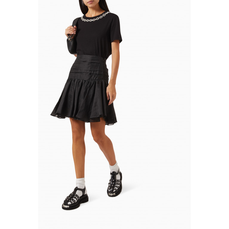 Sandro - Amazonite Ruffled Mini Skirt in Linen-blend