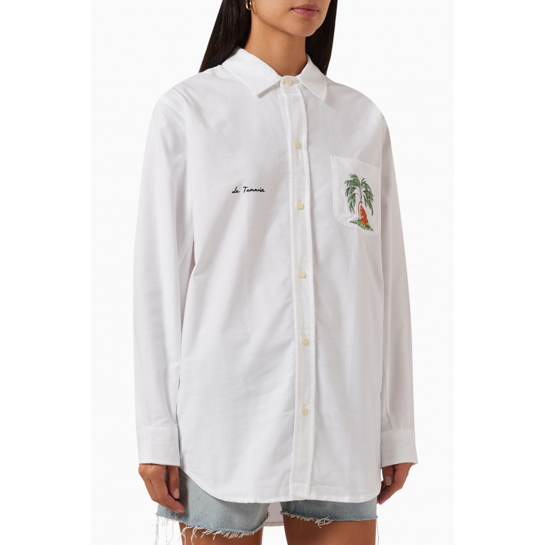 Desmond & Dempsey - Le Tamarin Embroidered Lounge Shirt in Cotton