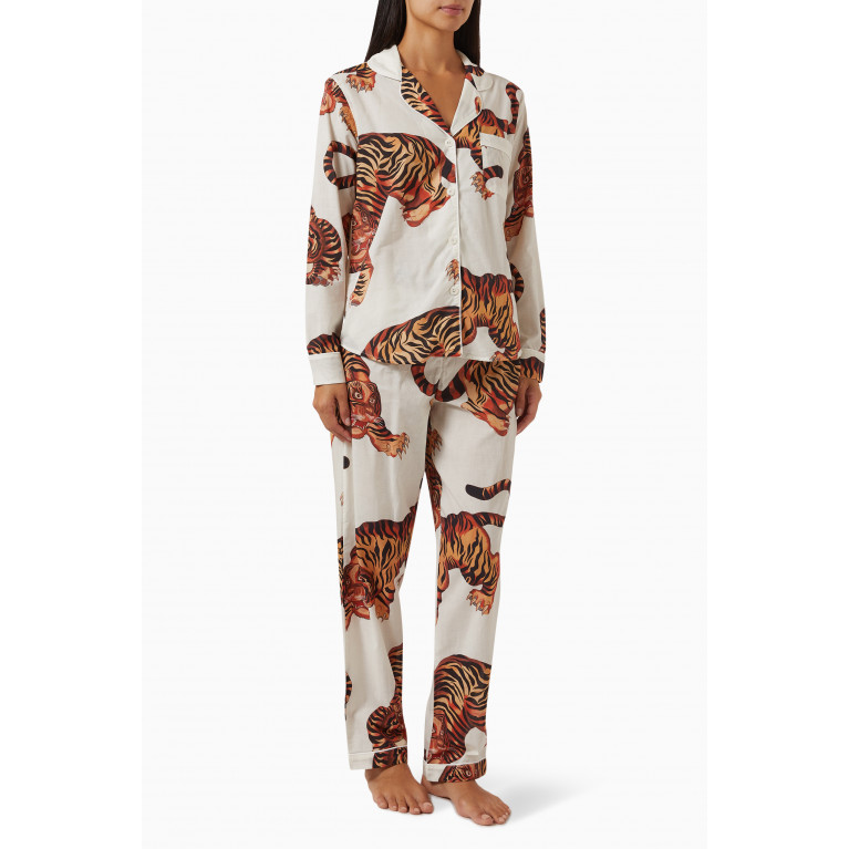 Desmond & Dempsey - Rayas-print Long-sleeve Pyjama Set in Cotton