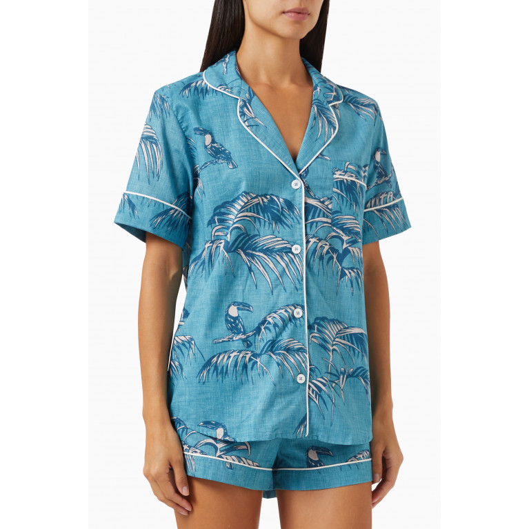 Desmond & Dempsey - Bocas-print Short-sleeve Pyjama Set in Cotton