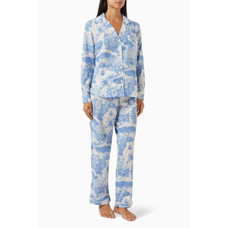 Desmond & Dempsey - Loxodonta-print Long-sleeve Pyjama Set in Cotton