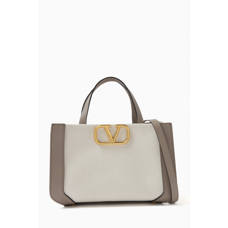 Valentino - Valentino VLOGO Signature Small Tote Handbag in Canvas Neutral