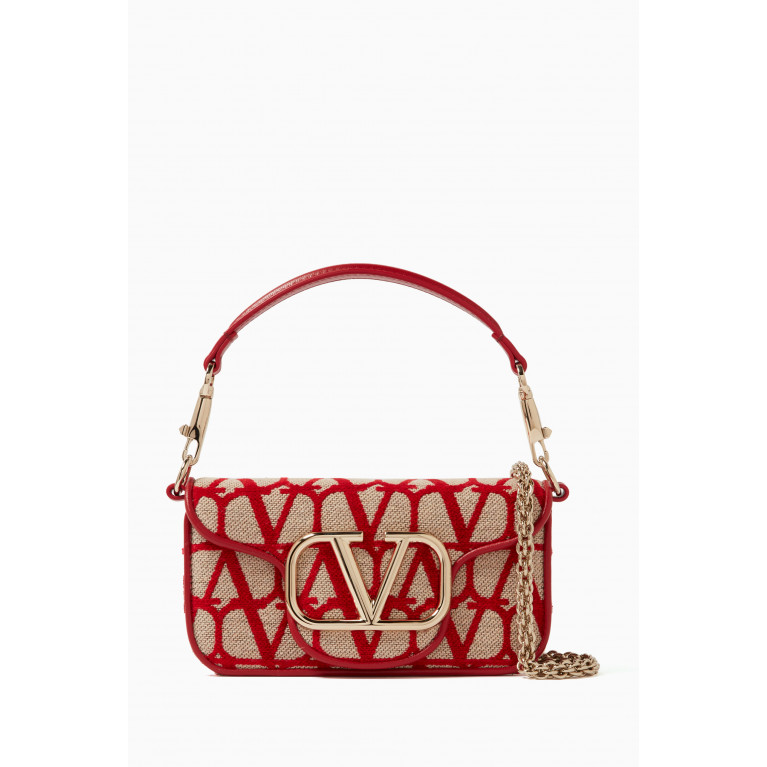 Valentino - Valentino Garavani Small Locò Toile Iconographe Shoulder Bag in Cotton blend Red