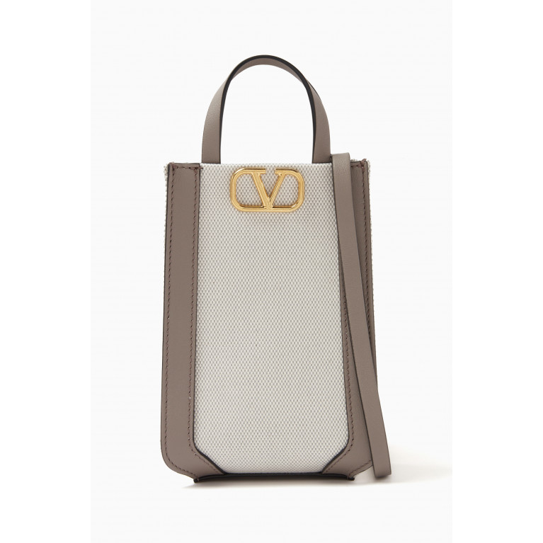 Valentino - Valentino VLOGO Signature Phone Case with Strap in Canvas Neutral