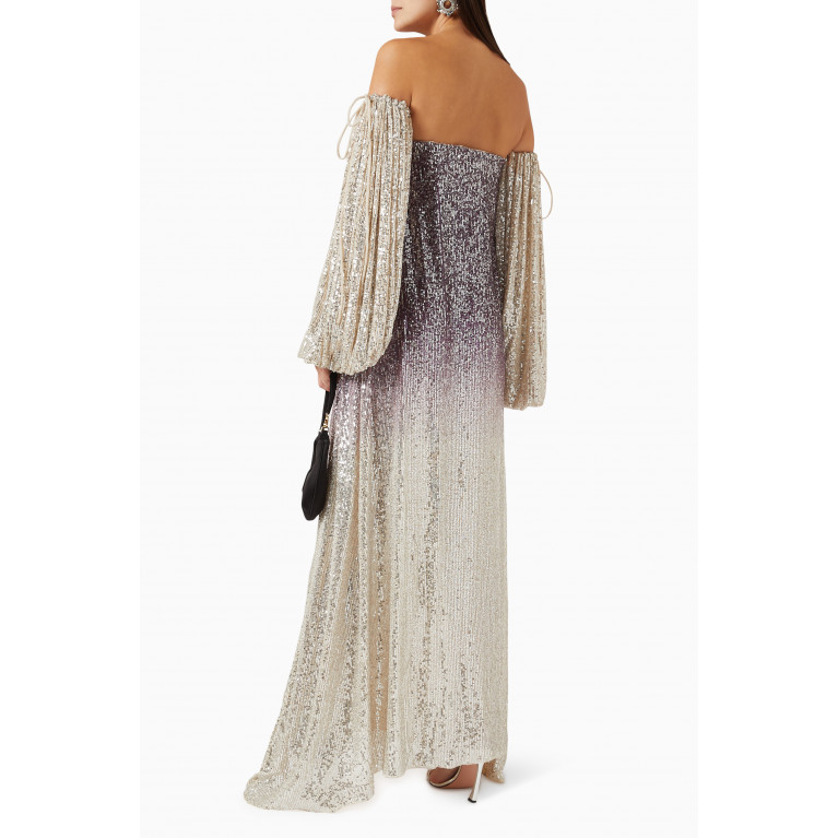 Bazza Alzouman - Off-shoulder Gathered Maxi Dress in Ombre-sequins