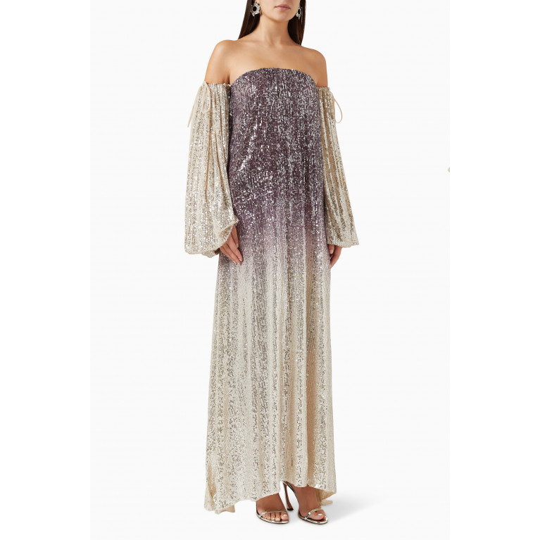 Bazza Alzouman - Off-shoulder Gathered Maxi Dress in Ombre-sequins