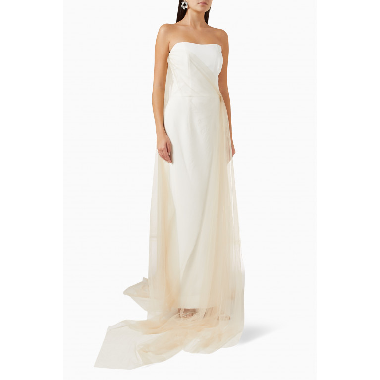 Bazza Alzouman - Gathered Tulle Maxi Dress in Crepe