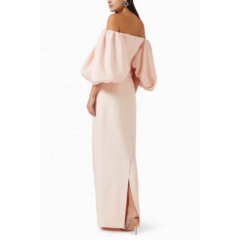 Bazza Alzouman - Off-shoulder Puff-sleeves Gown in Crepe