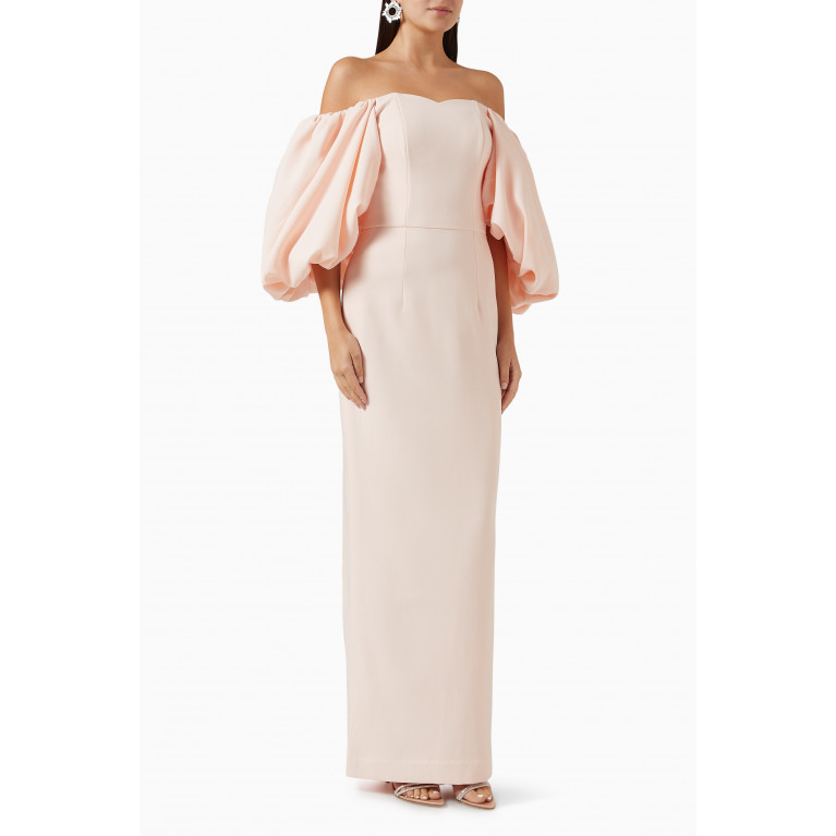 Bazza Alzouman - Off-shoulder Puff-sleeves Gown in Crepe