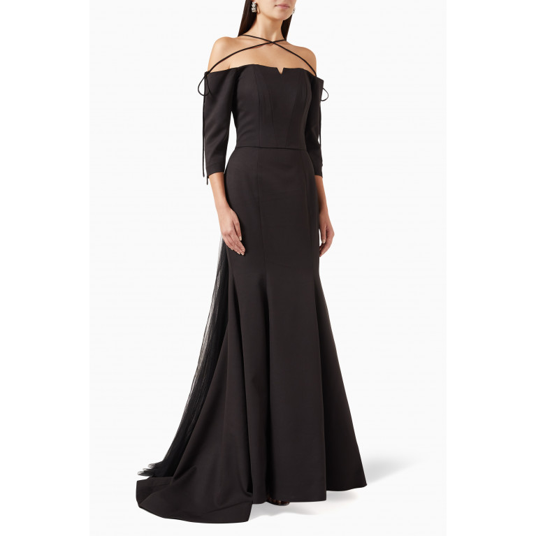 Bazza Alzouman - Strappy Mermaid Gown in Crepe & Tulle