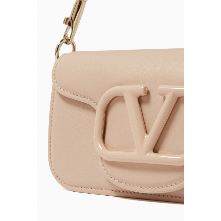 Valentino - Valentino Garavani Small Loco Flap-over Shoulder Bag in Vitello Leather Neutral