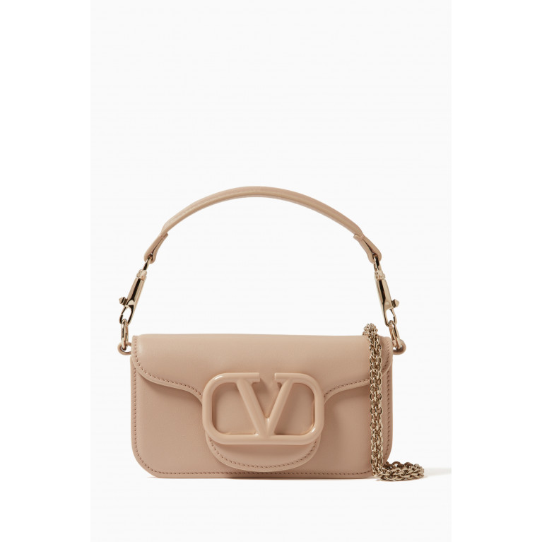 Valentino - Valentino Garavani Small Loco Flap-over Shoulder Bag in Vitello Leather Neutral