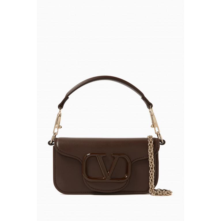 Valentino - Valentino Garavani Small Loco Flap-over Shoulder Bag in Vitello Leather Brown