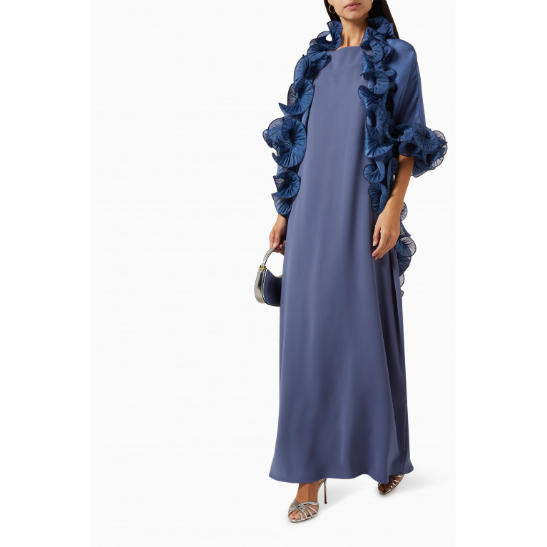 NASS - Detachable Ruffled Cape Maxi Dress in Crepe Blue
