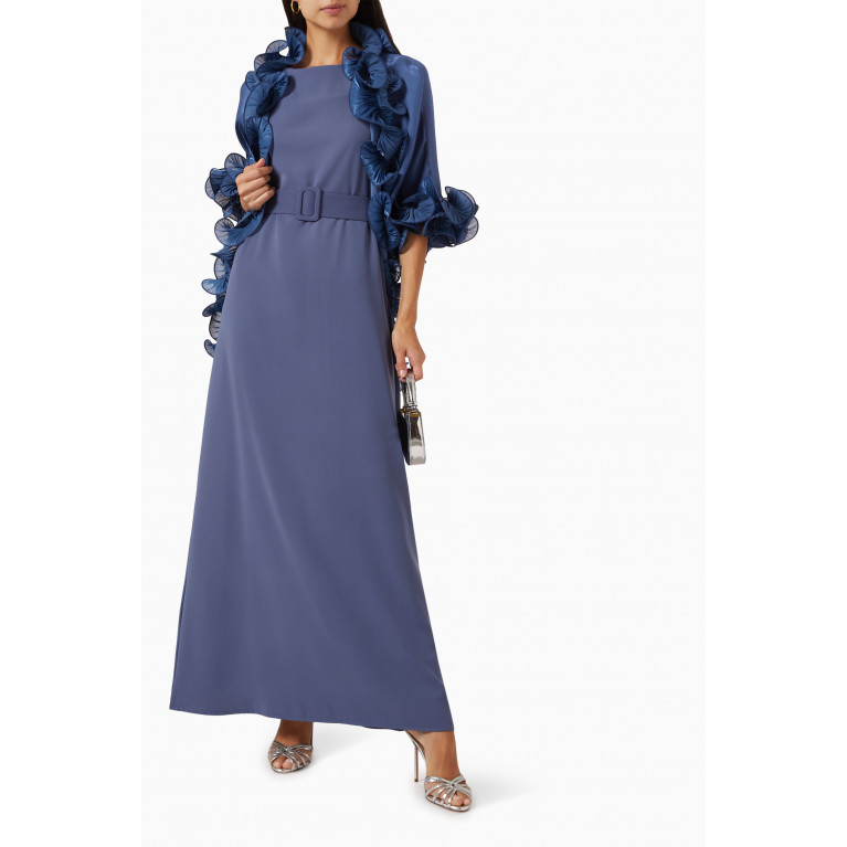 NASS - Detachable Ruffled Cape Maxi Dress in Crepe Blue