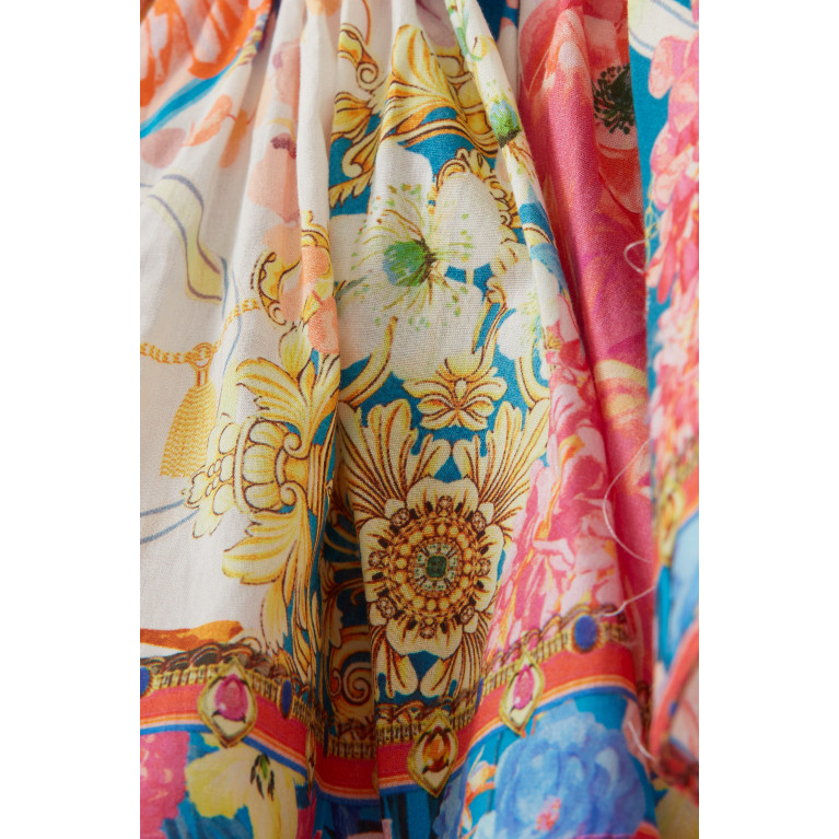 CAMILLA - Floral-print Geometric-panel Dress Set in Cotton