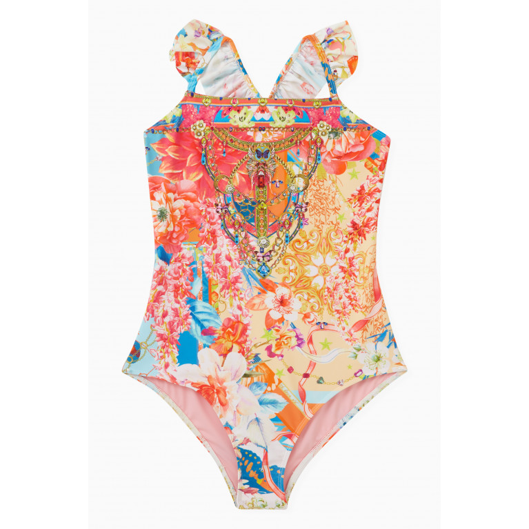 CAMILLA - Floral-print Rhinestones One-piece Swimsuit in Polyamide