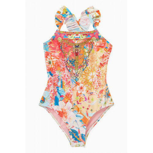 CAMILLA - Floral-print Rhinestones One-piece Swimsuit in Polyamide