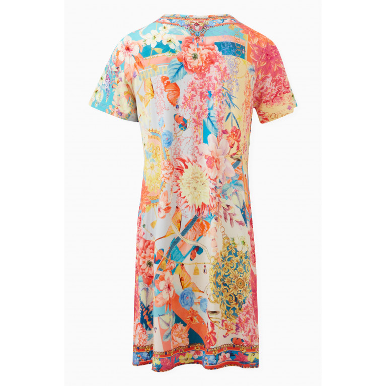 CAMILLA - Floral-print Crystal-embroidered T-shirt Dress in Cotton
