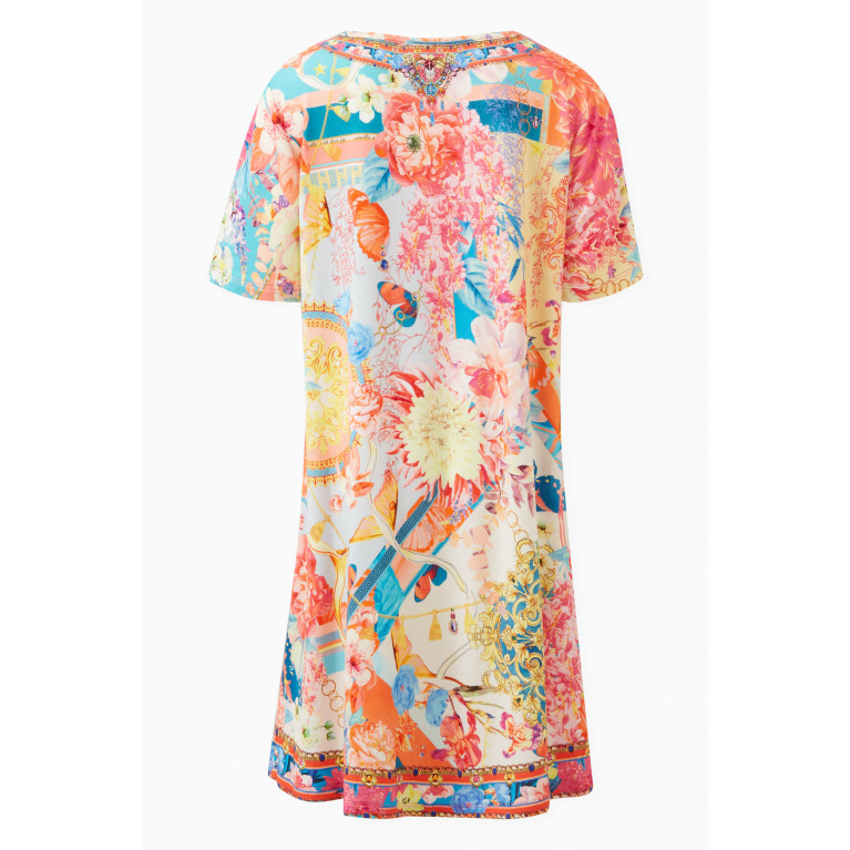 CAMILLA - Floral-print Crystal-embroidered T-shirt Dress in Cotton