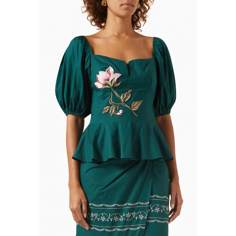 Especia - Foret Embroidered Flower Blouse Top in Cotton
