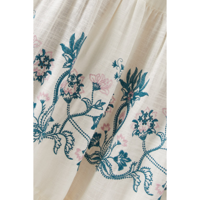 Especia - Canela Floral Embroidered Maxi Dress in Linen-blend